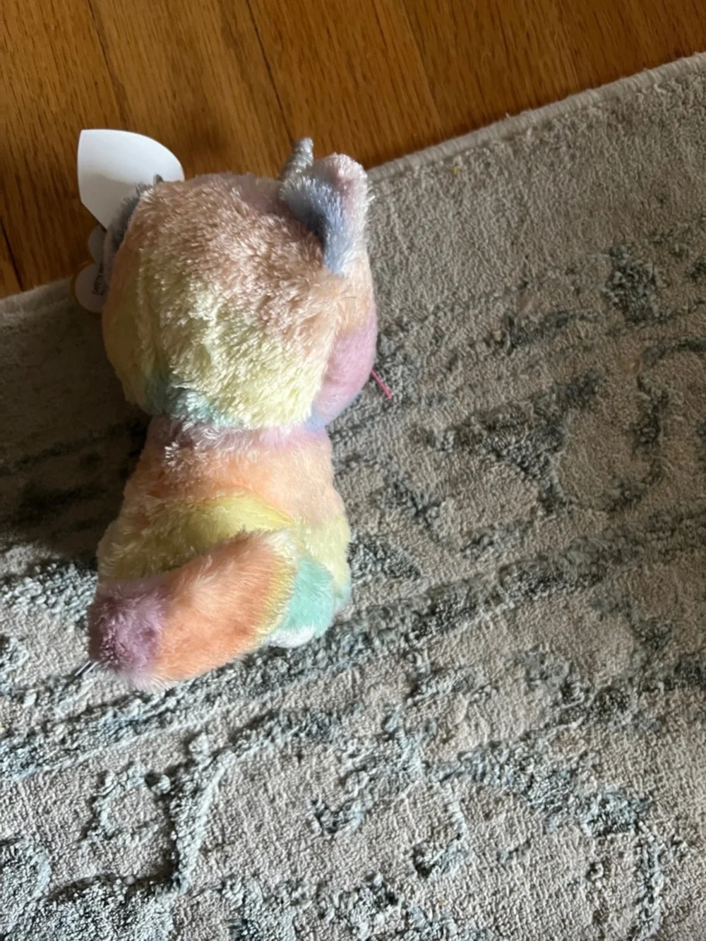 Ty Pastel Rainbow Plush Cat Unicorn with Silver Horn